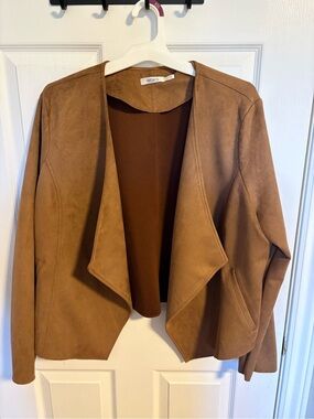 Ricki's Women's Open Front Suede-Look Cascade Jacket — Camel Brown